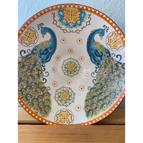 Dutch Wax Peacocks Bowl Handpainted by Coastline Imports 10 Inches - Picture 11 of 12
